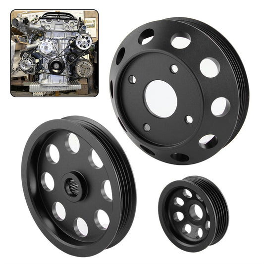 3PCS Underdrive Crank Pulley Kit for Nissan 240SX S14 S15 SR20 1989-1998 Black