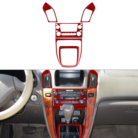 5Pcs Red Carbon Fiber Interior Central Console Cover Trim for Lexus RX300 Type A
