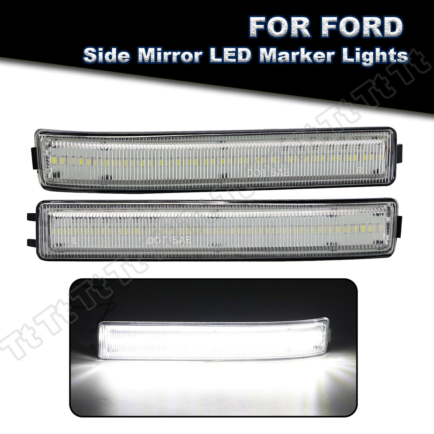 2 Piece White LED Side Mirror Turn Signal Reflector Lights for 2009-14 F150- v