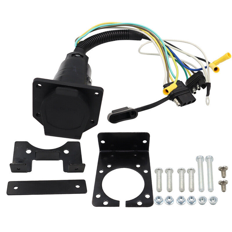 Automotive 4-pin to 7-way blade trailer cable adapter connector cable plug + bracket