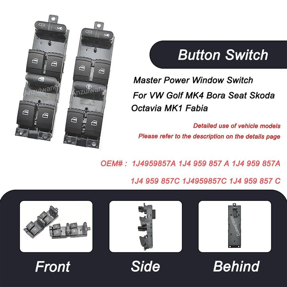 1J4959857A Master Power Window Switch for VW for Golf MK4 for Bora for Seat for Skoda Octavia