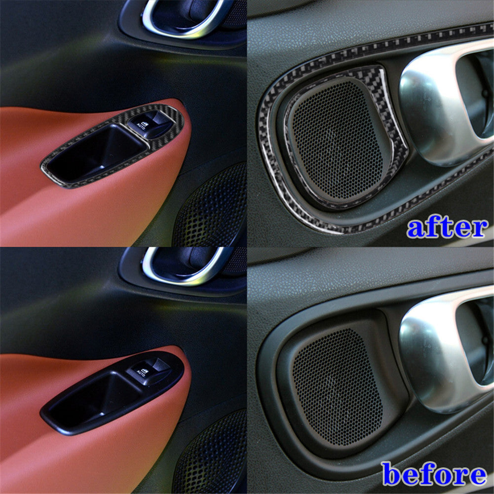 Red Carbon Fiber Interior Floor Console Cup Holder Cover Trim for Fiat 500L v