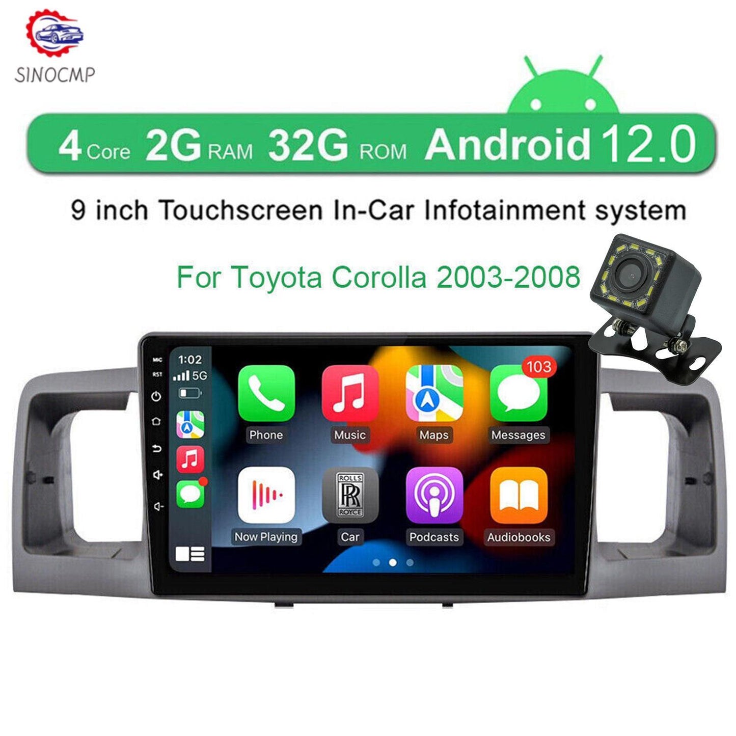 Car Stereo Radio For 1.8L for Toyota for Corolla 2003-2008 9 2G 32G Carplay Camera Part