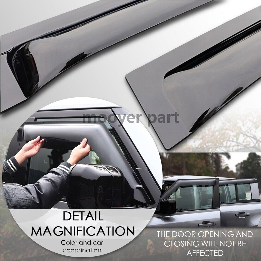 4p for Defender 110 2020-2024 Black Window Vent Visor Sun Rain Deflector Guard