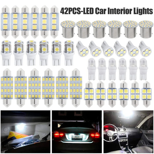 42-Piece Car SUV White Interior LED Light Dome License Plate Light Trunk Bulb Kit - n