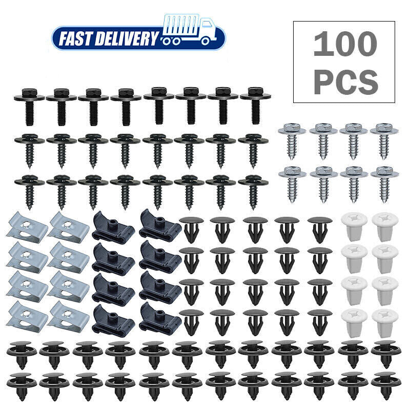 100PC Clips Car Door Fender Bumper Panel Fastener Screw Rivets Push Pin Retainer