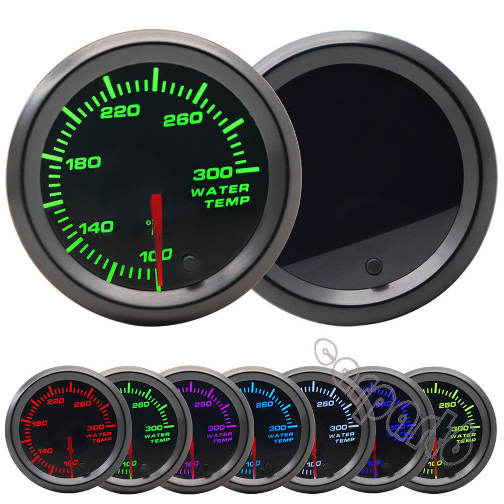 2''52mm Water Temp Gauge Meter W/ 1/8 NPT Temp Sensor 100-300¨H 7 Color LED Q