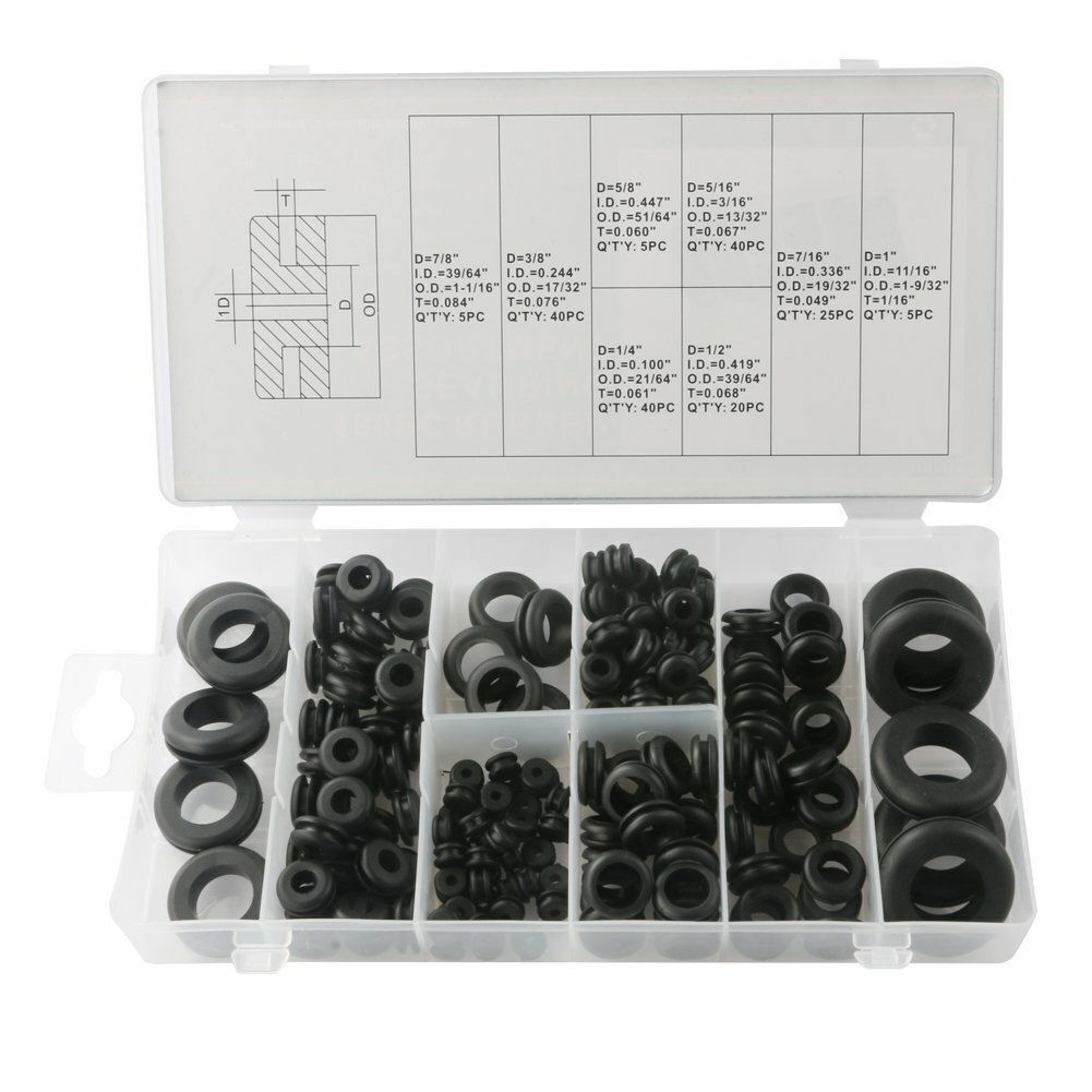 180 Pcs Mixed Sizes Automobile Assortment Electrical Gasket Rubber Grommet Rings Q