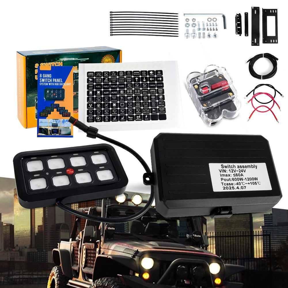 8 Gang Switch Panel On-Off LED Car Switch Panel Circuit Control Universal 12/24V Q