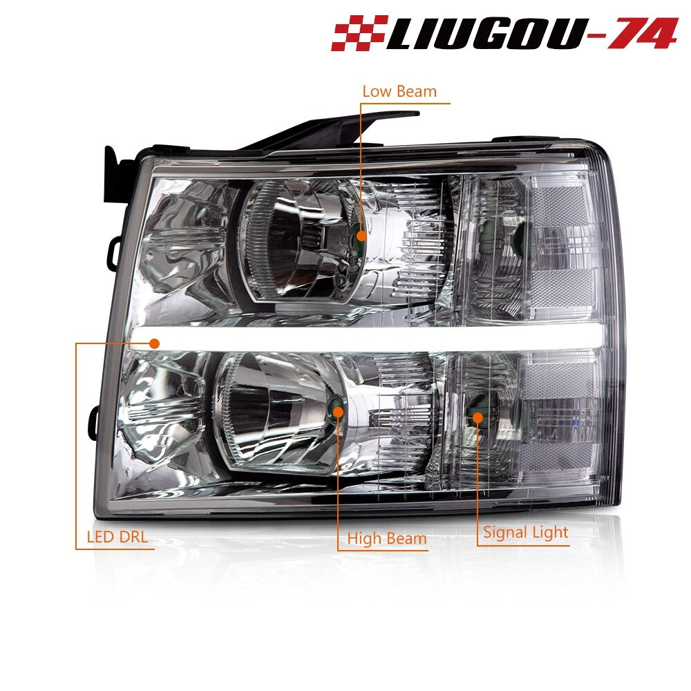 Fits 07-14 for Silverado for CHRome/Clear Lens Corner Light LED Headlight - v