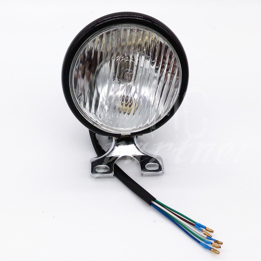 Motorcycle 5 Halogen Bulb Metal Headlight for Harley Cafe Racer Bobber Custom Q