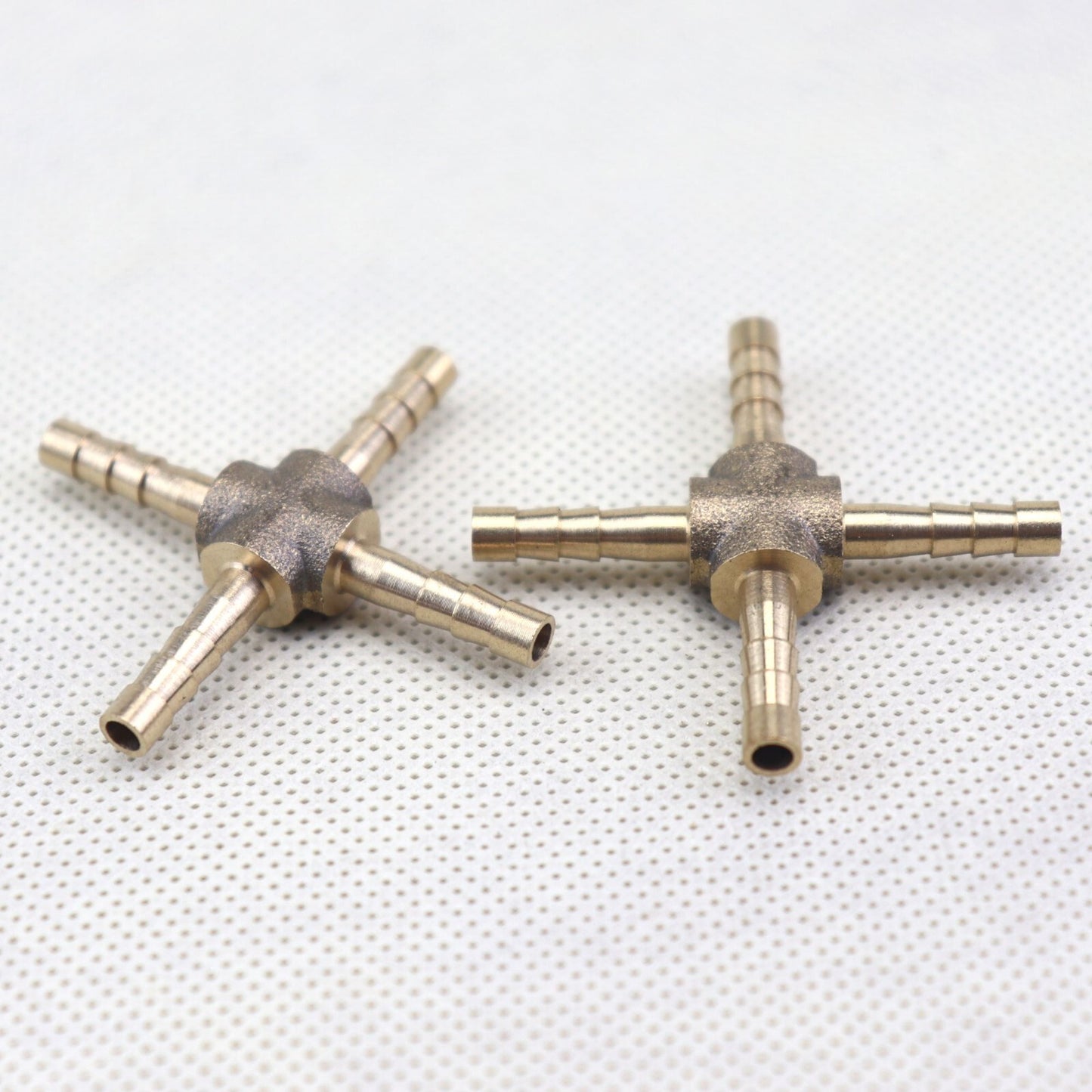 2X HOSE BARB 4 WAY Cross Brass Pipe Fitting Thread Gas Fuel Water Air (1/8) 4mm