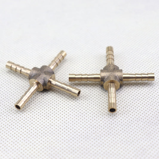 2X HOSE BARB 4 WAY Cross Brass Pipe Fitting Thread Gas Fuel Water Air (1/8) 4mm
