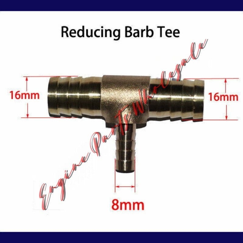 16mm 8mm 16mm 5/8 x 5/16 x 5/8 Tee Brass Reducer Hose Barb Fitting Connector to Q