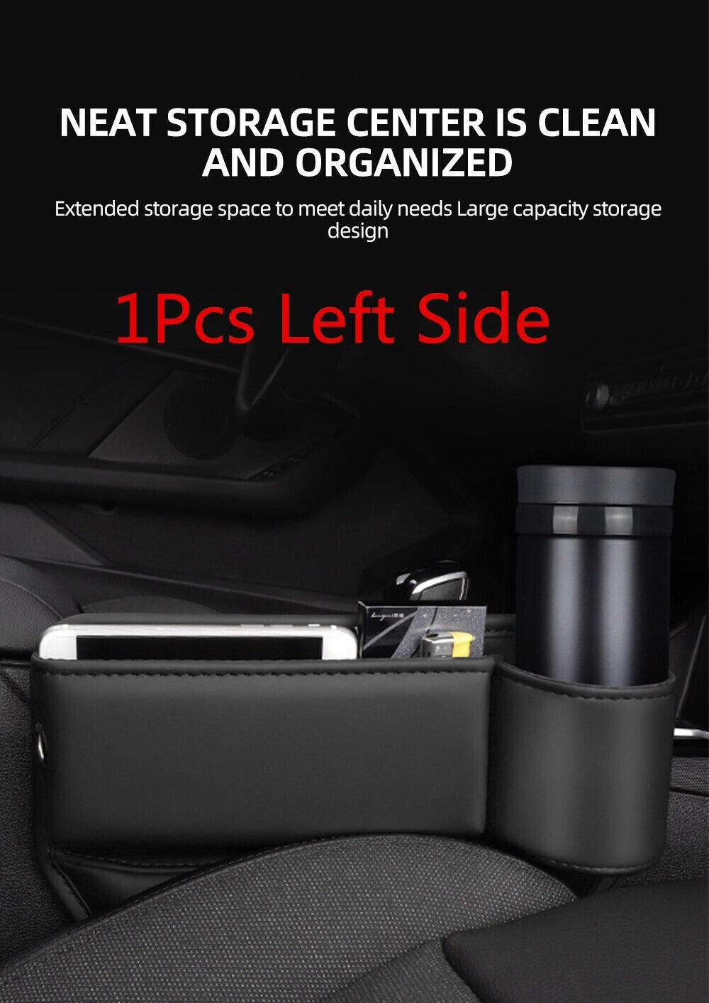 1Left-Side Car for Seat Gap Filler Storage Box Phone Cup Holder Organizer Black New n