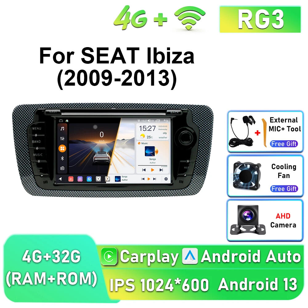 for Seat Ibiza 2009-2013 Android Car Radio CarPlay Multimedia GPS Player Screen