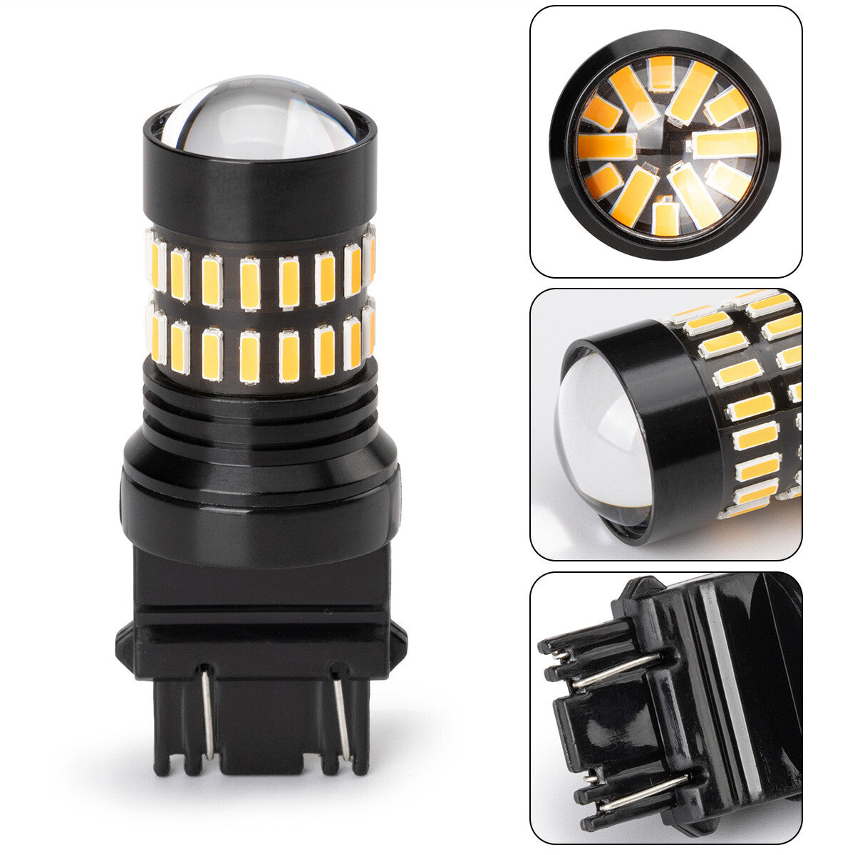 2x 3157 4157 3156 LED turn signal DRL bulbs, CANBUS overdrive warning lights, amber color. n