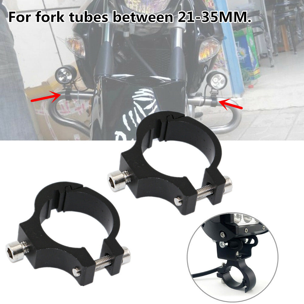 2-Pack Motorcycle 21-35mm Handlebar Fork LED Light Clip Mounting Bracket n