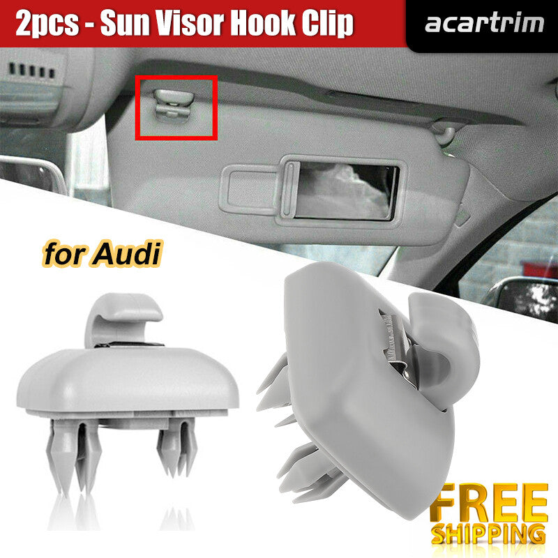 2x Sun Visor Gray Clip Holder Hook for Audi A3 S3 A4 S4 A5 S5 Q3 Q5 8U0857562A