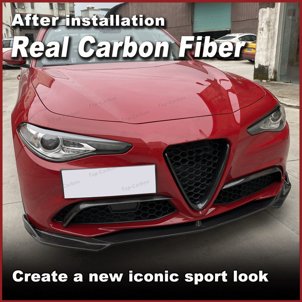 REAL CARBON Front Fog Light Fins Cover Fit for Alfa Romeo Giulia Base 2015-2020