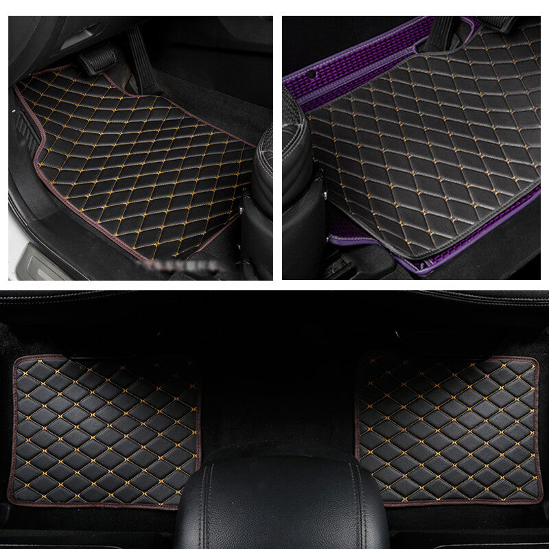 4PCS Leather Auto Car Floor Mat Quilted Design Waterproof Liners Carpet Full Kit v