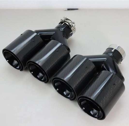 For 63mm In 101MM Out Dual Car Carbon Fiber Exhaust TWIN End Tips Tail Pipe n