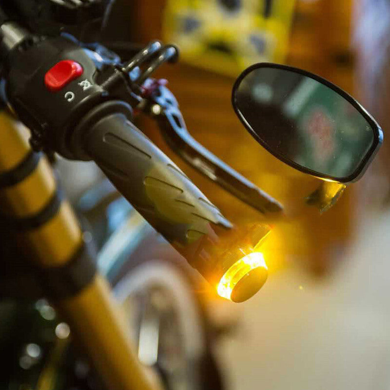 Motorcycle Adjustable Handlebar Reversing Mirror with Turn Signal Light Lamp US v