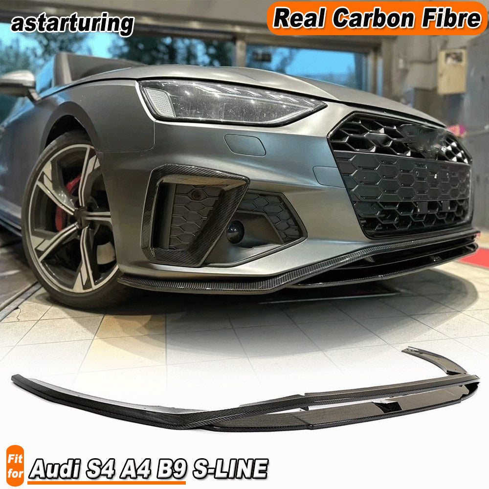 Fit for Audi A4 B9 S-LINE S4 Sedan 2020-23 REAL CARBON Front Bumper Lip Spoiler