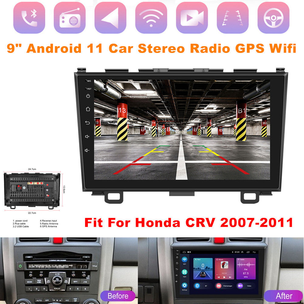 9-inch Android 11 Car Stereo Radio with GPS, Wi-Fi, Touchscreen, FM, Suitable for Honda CRV 07-11- n