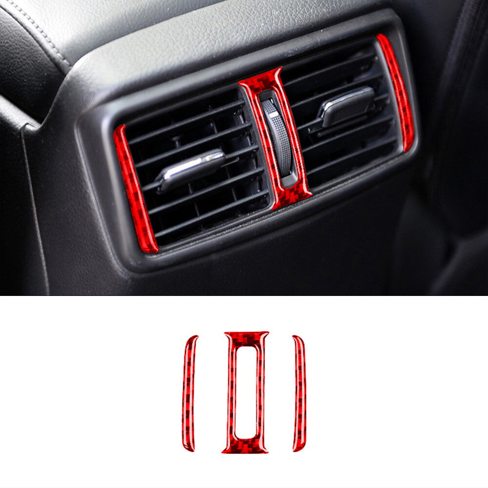 3X Red Carbon Fiber Rear Air Vent Outlet Cover Trim for Nissan Rogue 2014-2016
