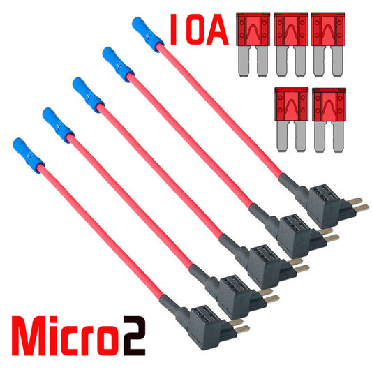 5 Pack 12V 10A Car Add-A-Circuit Fuse Tap Adapter 16AWG Micro2 Fuse Blade Holder Q