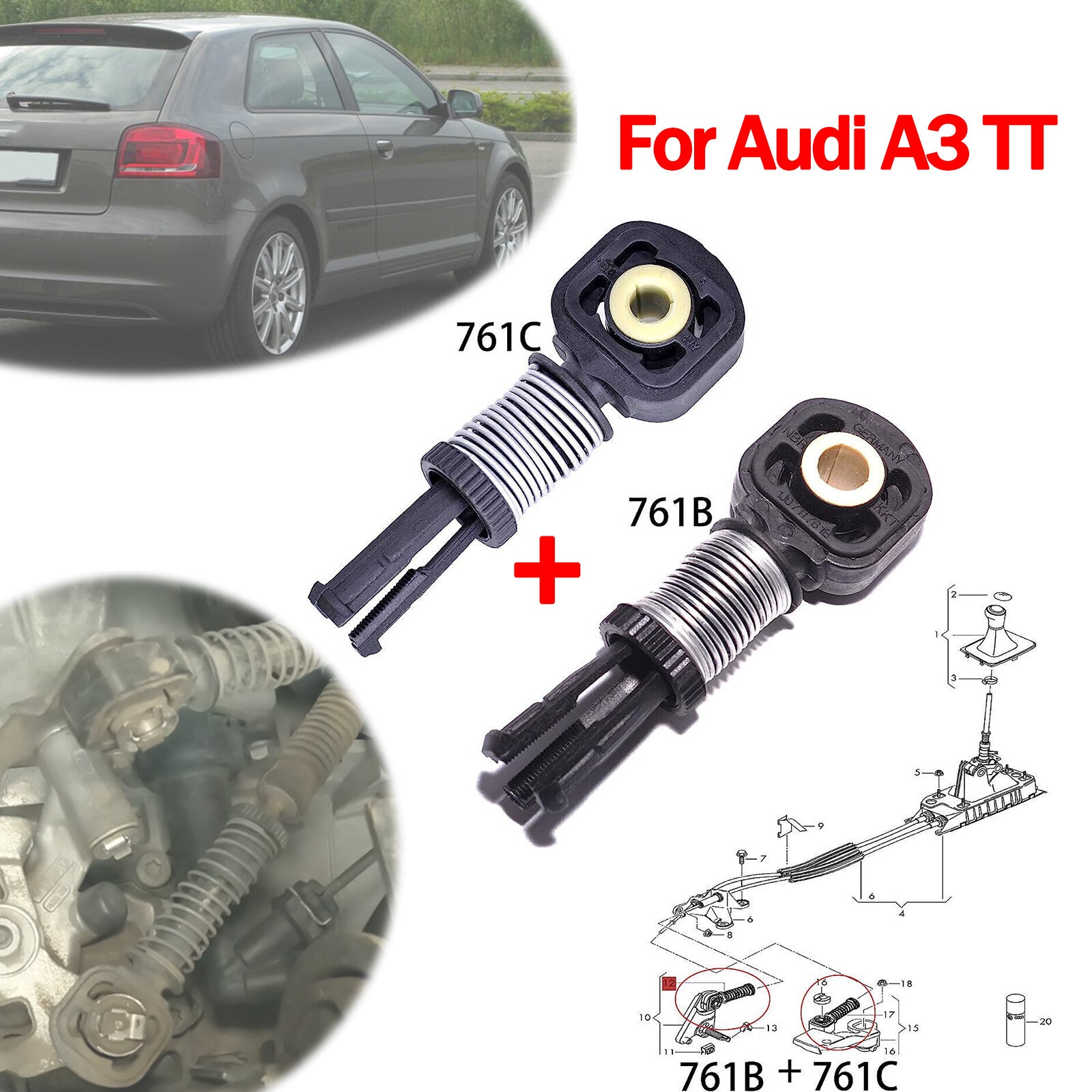 for Audi A3 8P 2008-13 Shifter Linkage Gear Selector Shaft Cable End Catch Pair