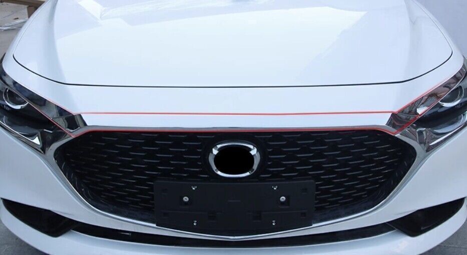 for Mazda 3 Axela 19-2023 ABS Chrome Front Mesh Grille Upper Hood Strip Trim 3X