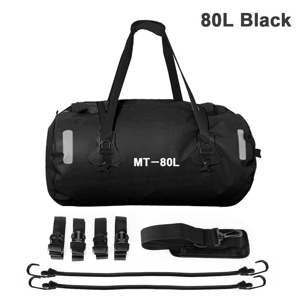 Motorcycle Waterproof Bag Outdoor Travel Rear Rack Luggage Saddlebag Black 80L
