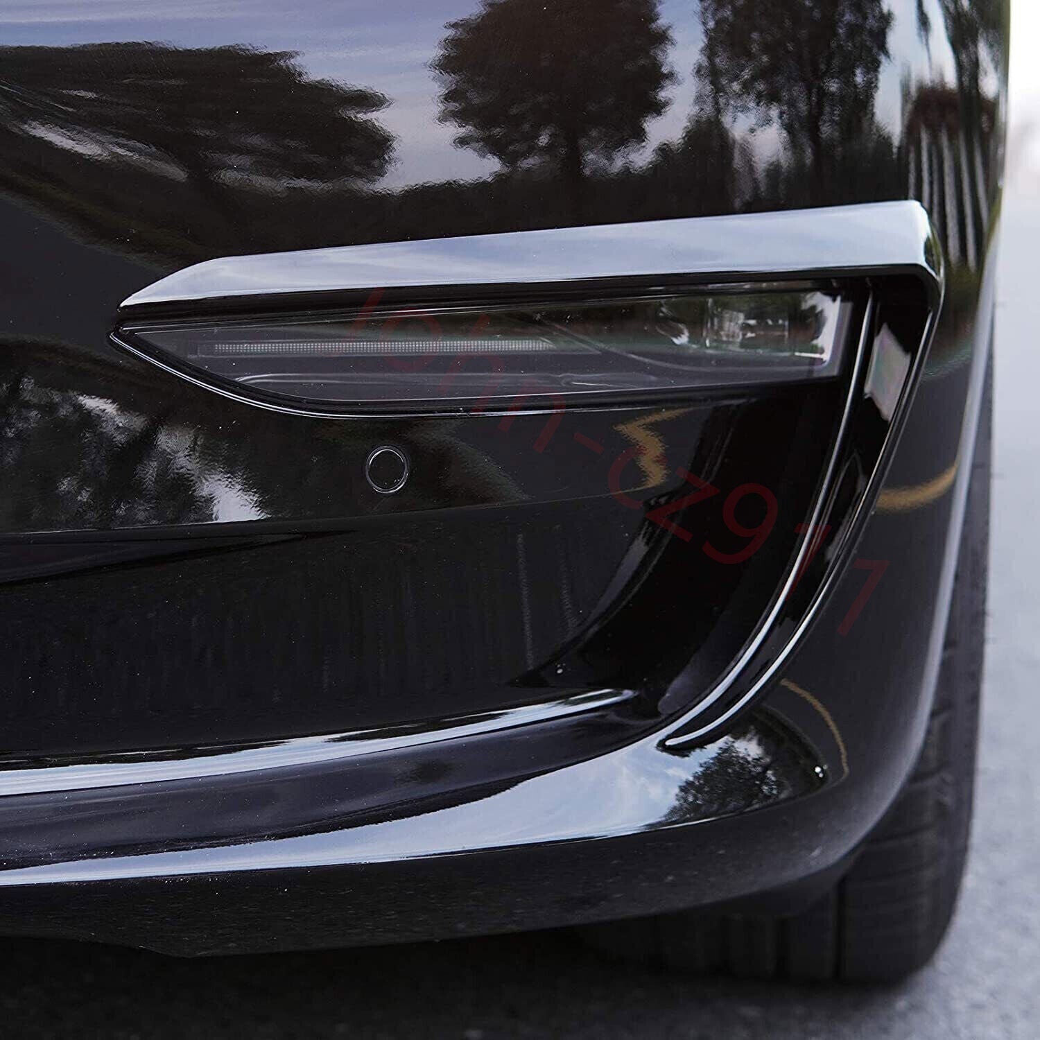 Gloss Black Front Fog Light Eyebrow Cover Trim For Model 3 2022 - 2023 n