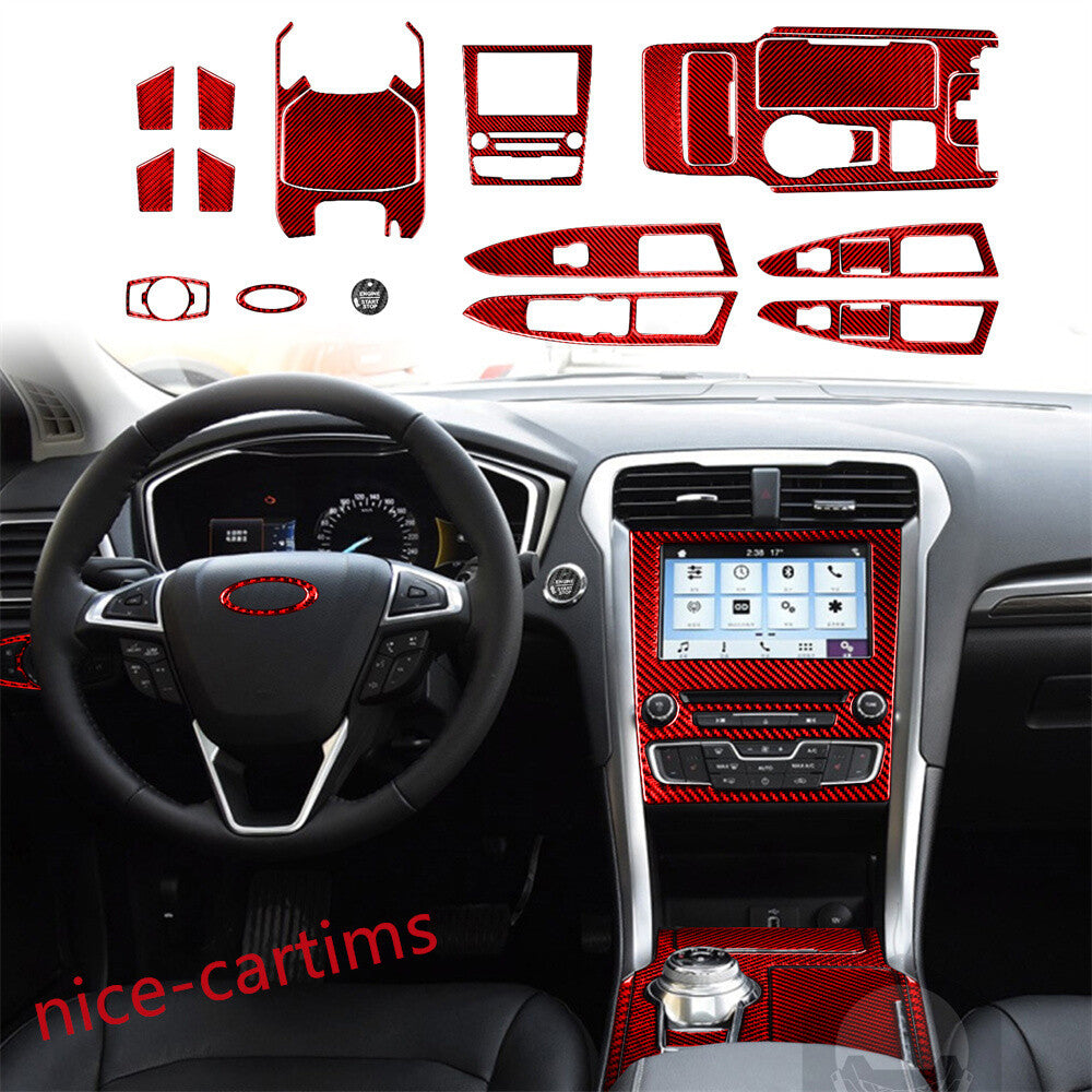 23Pcs Red Carbon Fiber Interior Full Set Trim Kit for Ford Fusion Mondeo 2013-19