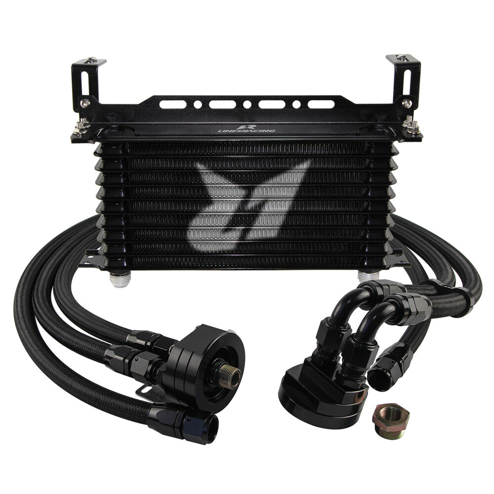 10 Row AN10 Oil cooler Trust w/Bracket+Filter Relocation Adapter Hose Kit Black