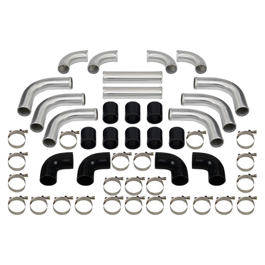12Pcs 2.5 Polished Intercooler Black Piping Silicone Coupler Bolt Clamp Kit