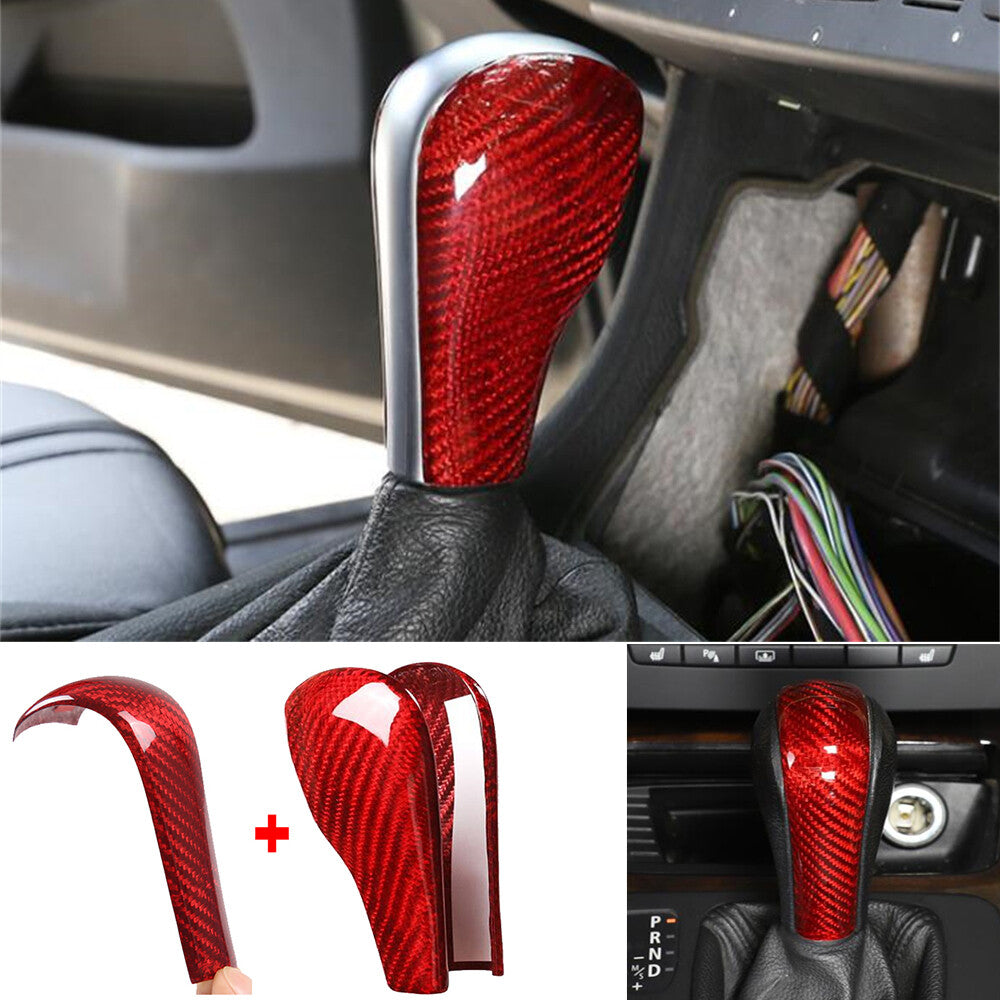 2¡ÁRed Carbon Fiber Gear Shift Knob Trim for BMW 5 Series 96-07 X3 06-10 X5 04-06