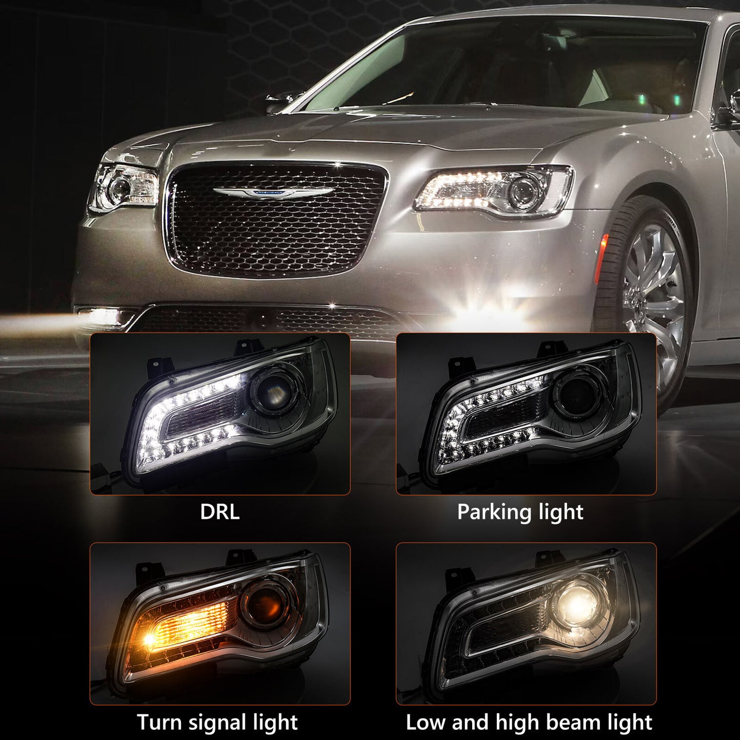 2015 - 2023 for for CHRysler 300 for CHRome Halogen LED DRL Projector Headlights LH v