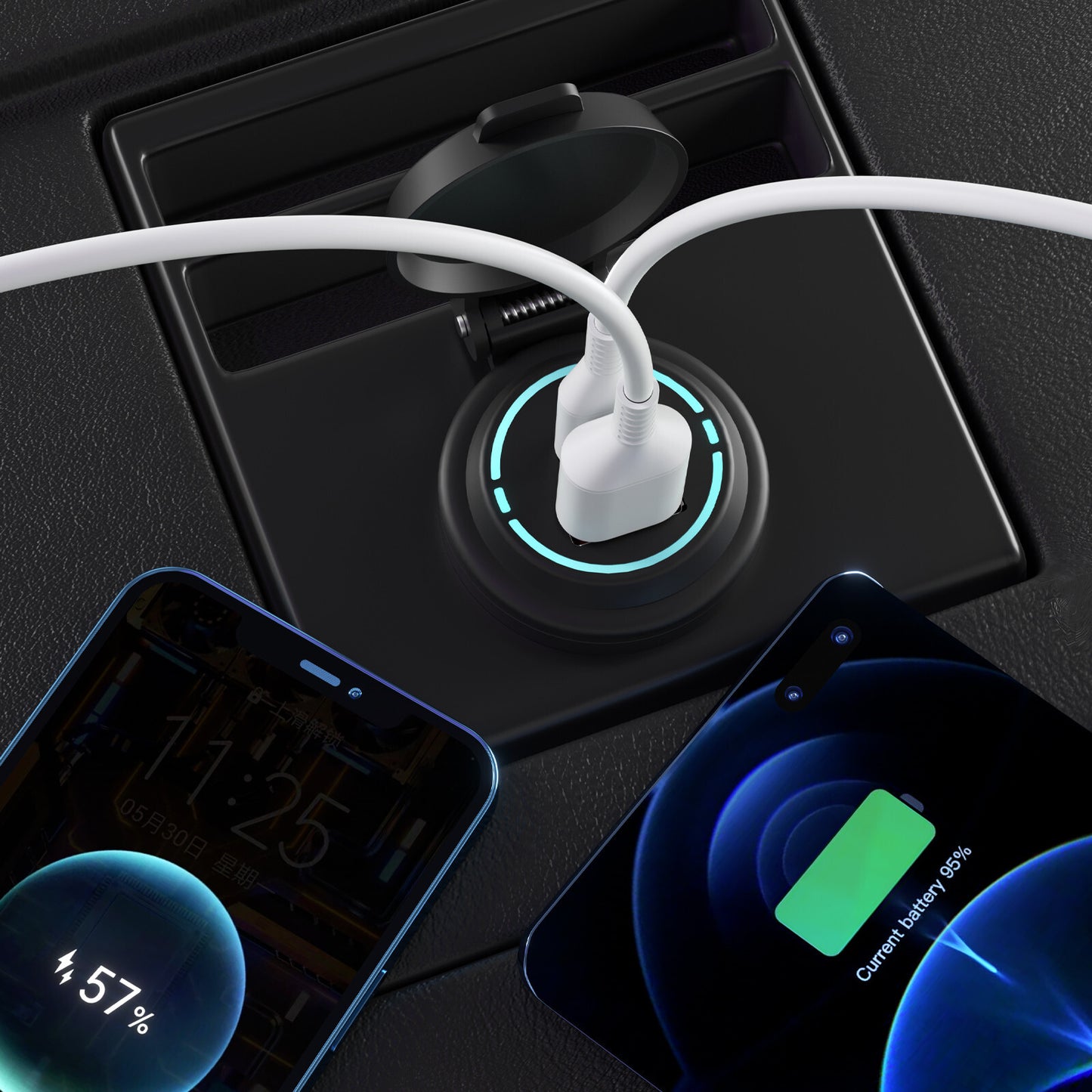 Car Phone for Charger Dual USB Type-C Charging Cigarette Lighter Socket Power Outlet