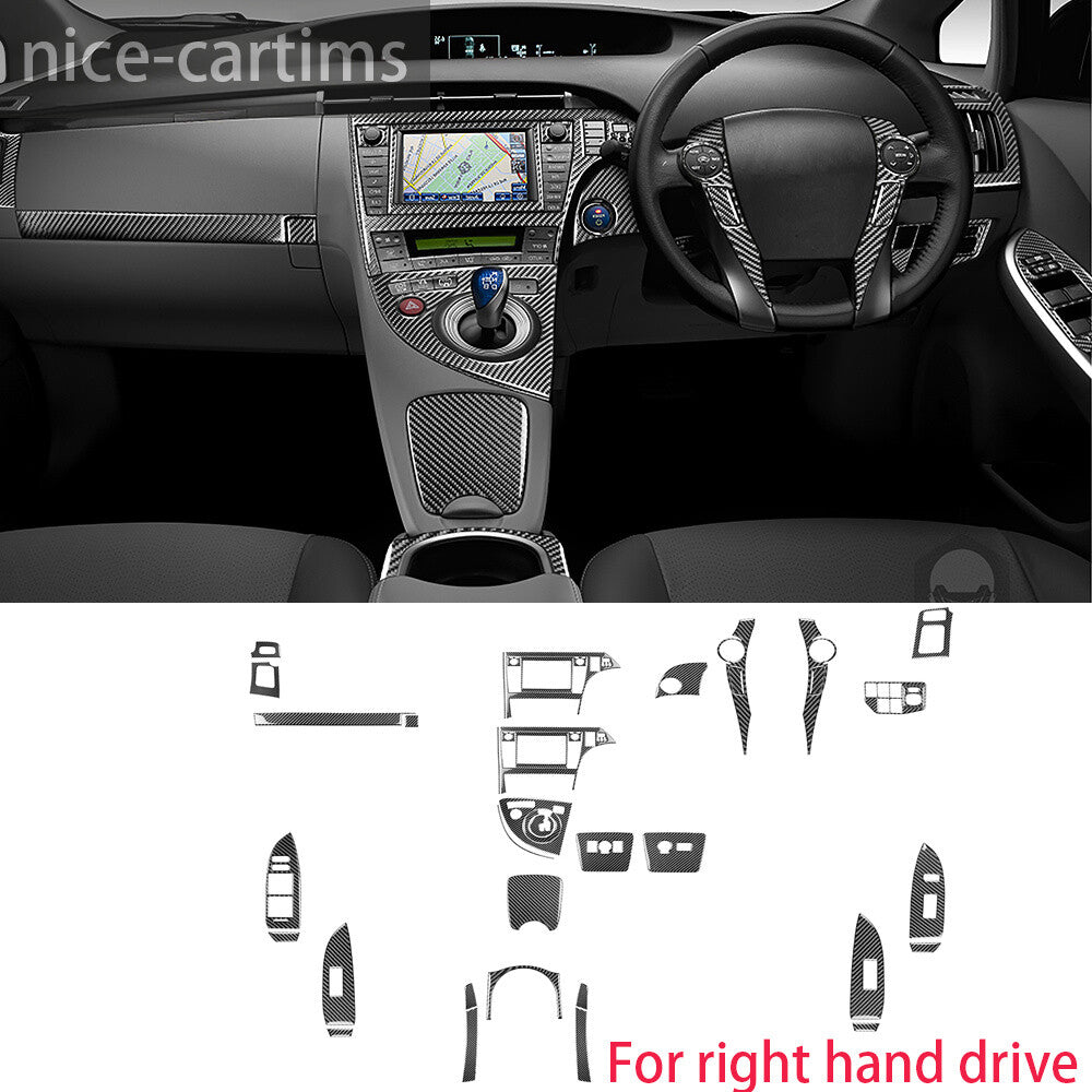 For Toyot@ Prius 2012-15 RHD Interior Full Set Decor Trim Kit Carbon Fiber 40Pcs