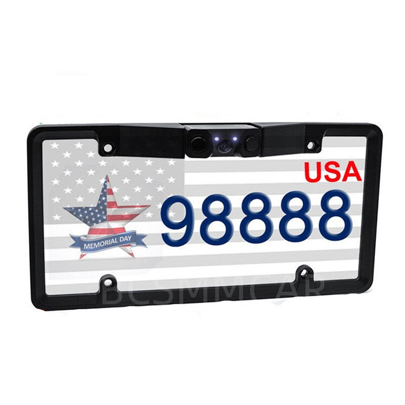 2LED Car Parking Sensor License Plate Radar Rearview Reverse Backup Camera