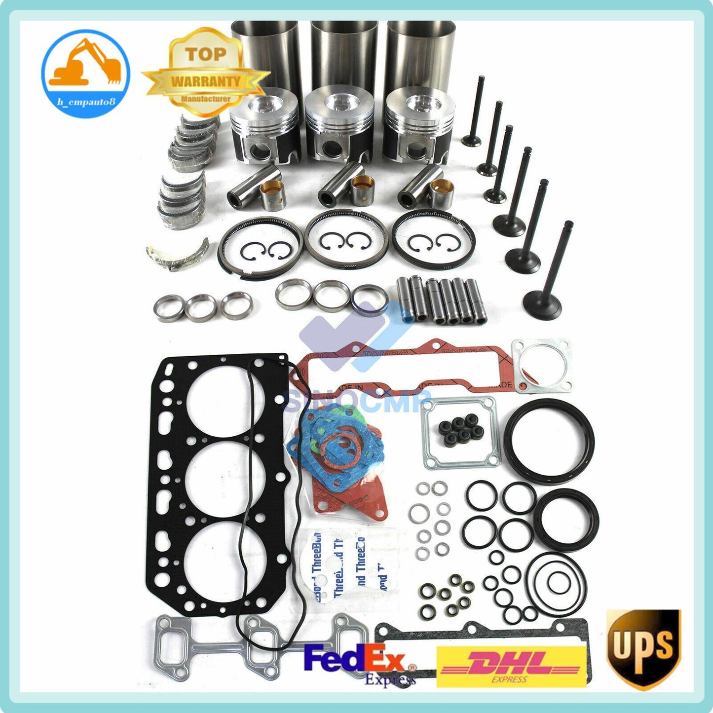 Engine Rebuild Kit 3TNE88 3TNV88 for Yanmar VIO40 TB135 A7C Excavator w/Valves
