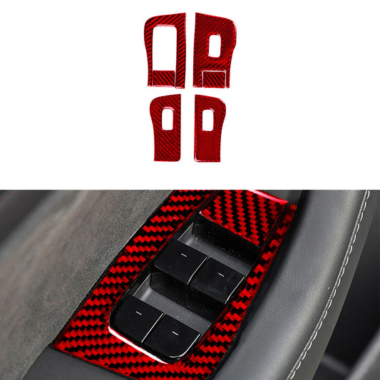 Red Carbon Fiber Window Lift Button Panel Cover Trim for Tesla Model 3/Y 2017-22