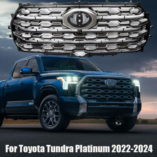 Front Bumper Grille Grill Smoked Chrome Fit For Tundra Platinum 2022-2024 n