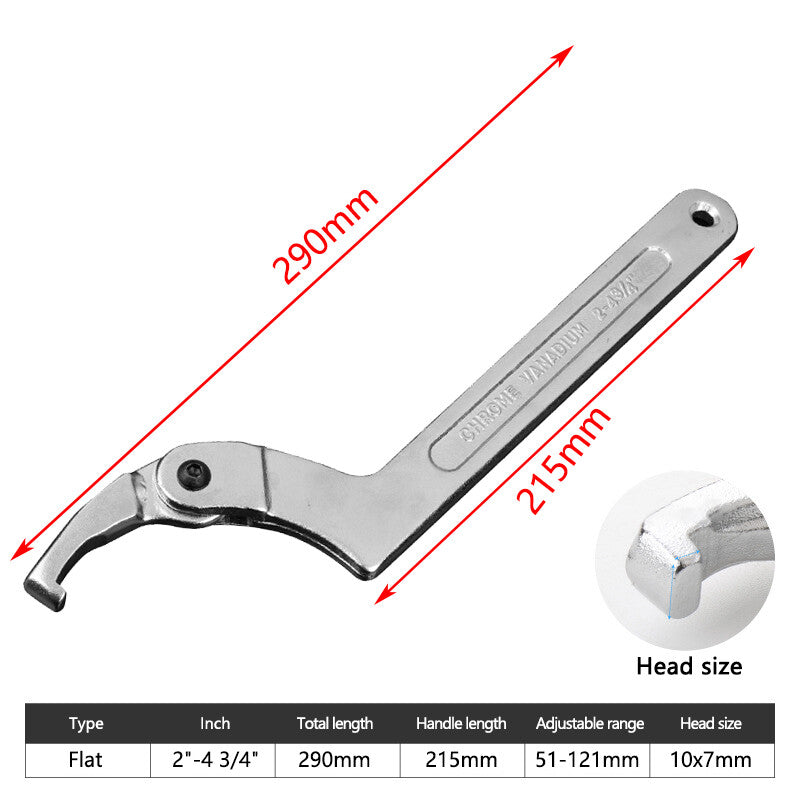Adjustable Hook Wrench 51-121mm C Flat Spanner Tool Slotted Retaining Universal Q