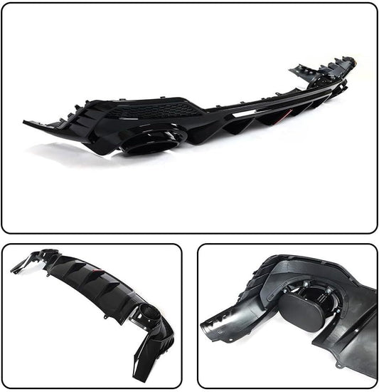 for Audi Q3 S Series 2021 - 2022: Gloss Black Rear Bumper Diffuser Lip Exhaust Tips Q