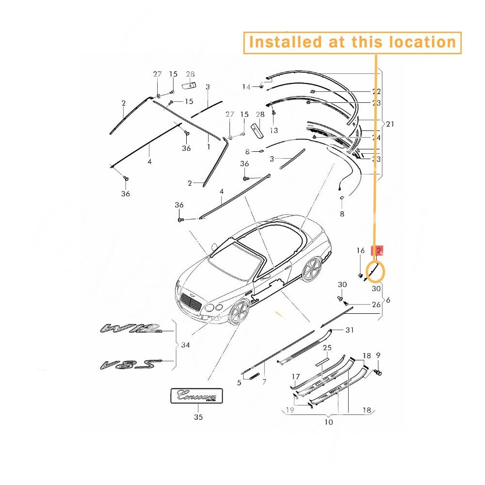 Suitable for Bentley GTC rear-engine Chromie Trim right-hand : 3W3807820B