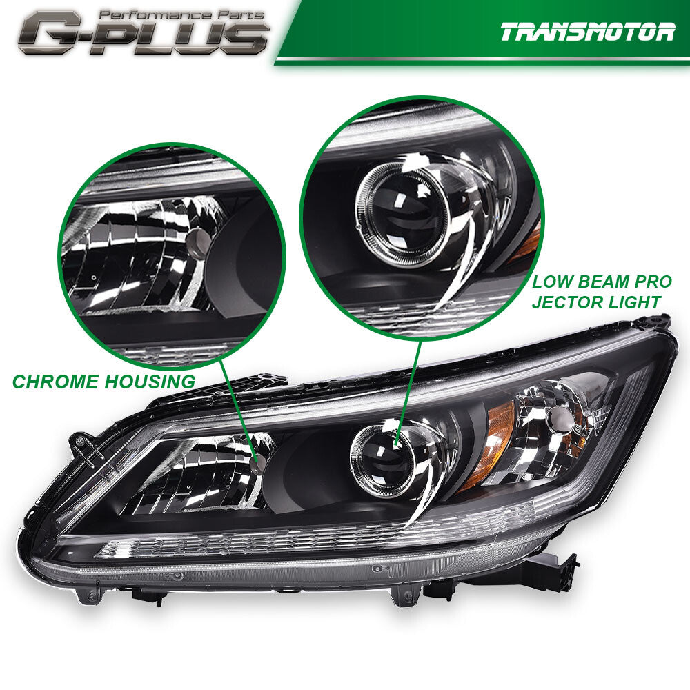 Fits 2013 - 2015 for Honda Accord Sedan Black Projector Headlight Left Side - v